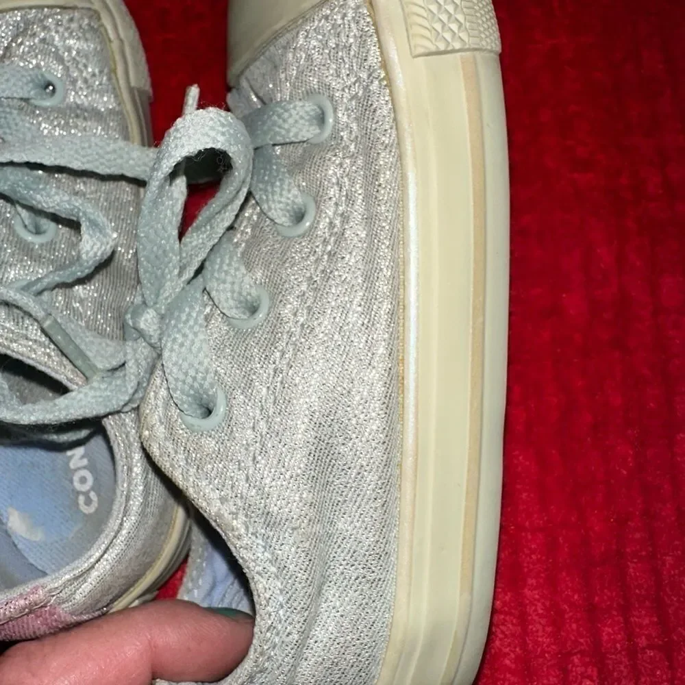 Chuck Taylor all star lt sage green sparkle sz 9 & free chucks like crocs sz 9